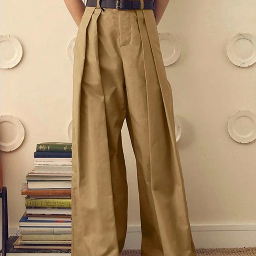 High-Waisted Tan Wide-Leg Pants